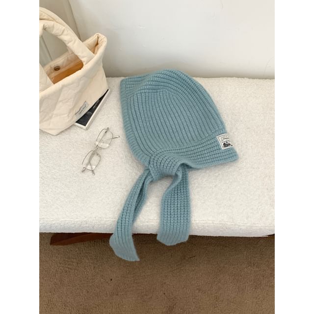 Lace-Up Knit Plain Applique Balaclava Ribbed