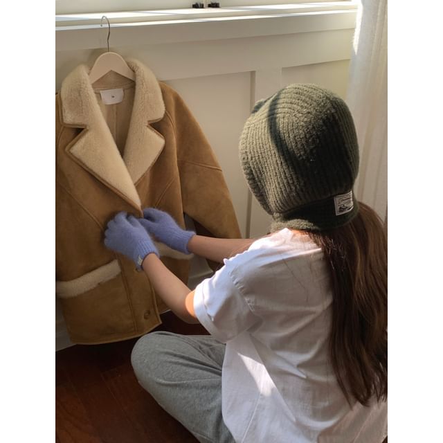 Lace-Up Knit Plain Applique Balaclava Ribbed