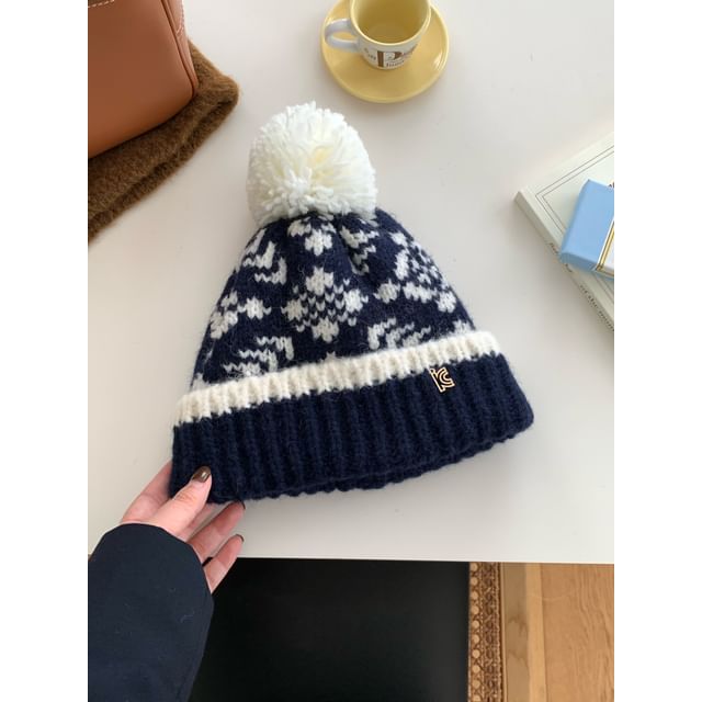 Patterned Beanie Pom