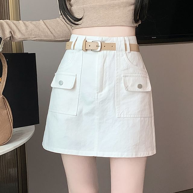 Plain Cargo Skirt High Mini Rise A-Line