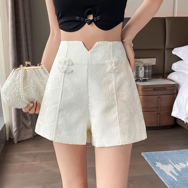 Jacquard Shorts Waist High Frog Button