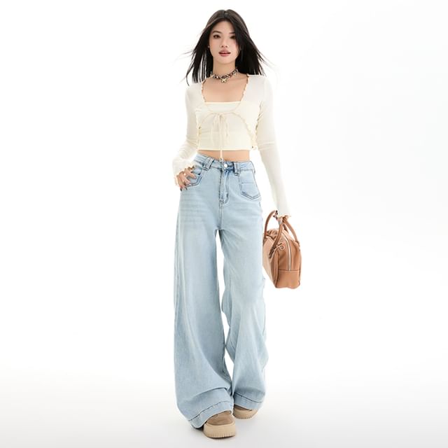 Leg Designs) (Various Washed Rise Wide High Jeans