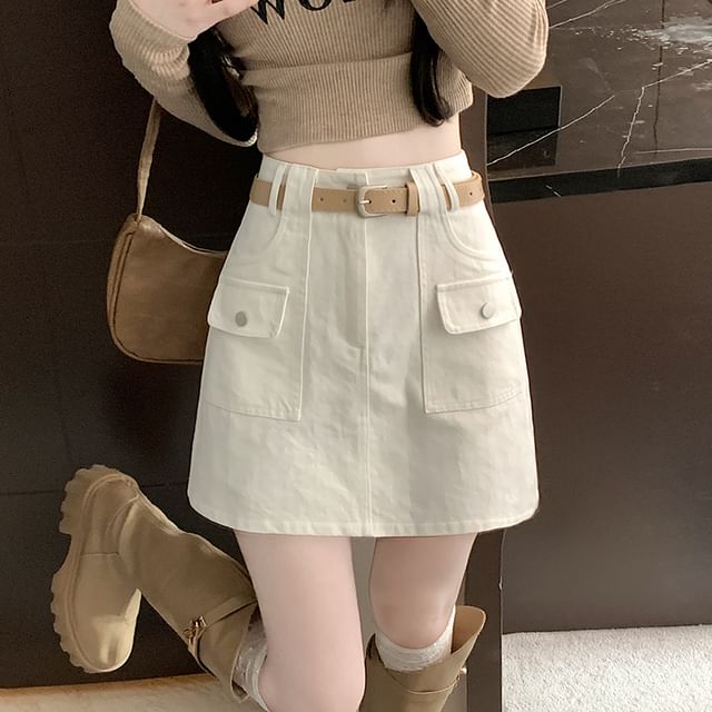 Plain Cargo Skirt High Mini Rise A-Line