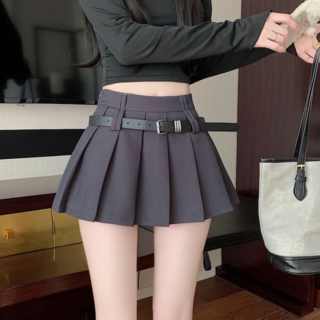 A-Line Skirt Mini Pleated Waist Plain High