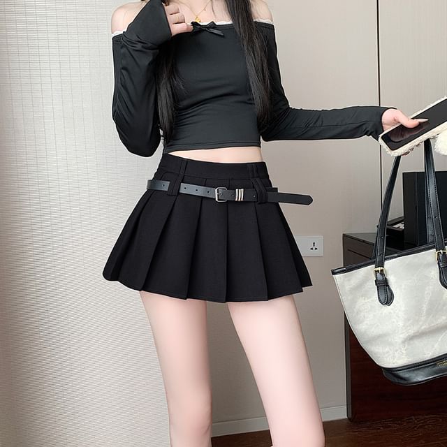A-Line Skirt Mini Pleated Waist Plain High