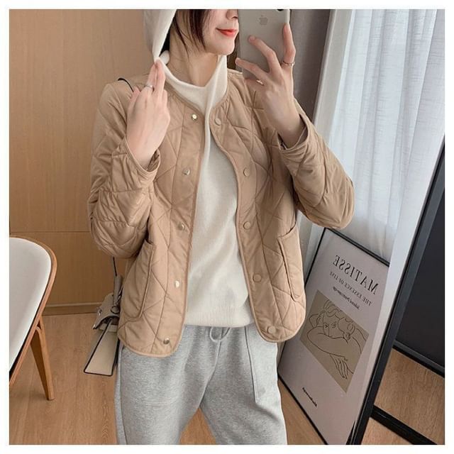 V-Neck Quilted Jacket Button-Up