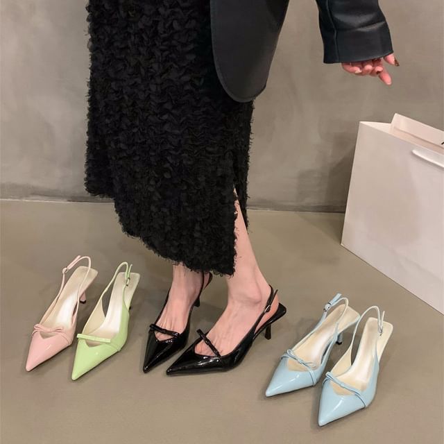 Bow Slingback High Sandals Heel Pointy