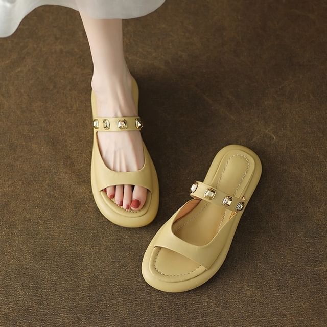 Studded Slide Platform Sandals
