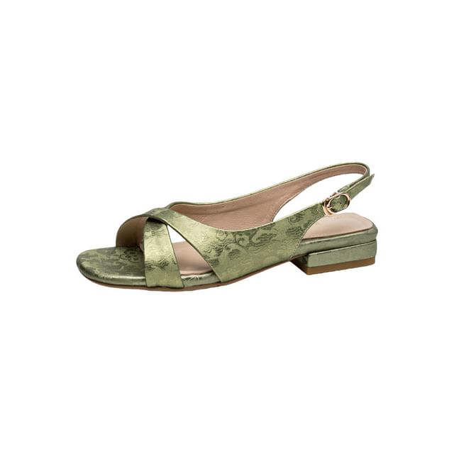 Square-Toe Jacquard Sandals Floral Slingback