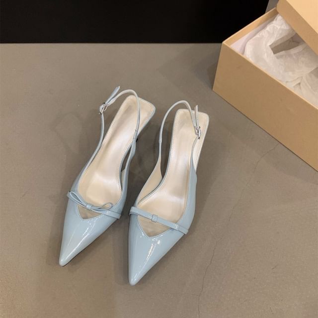 Bow Slingback High Sandals Heel Pointy