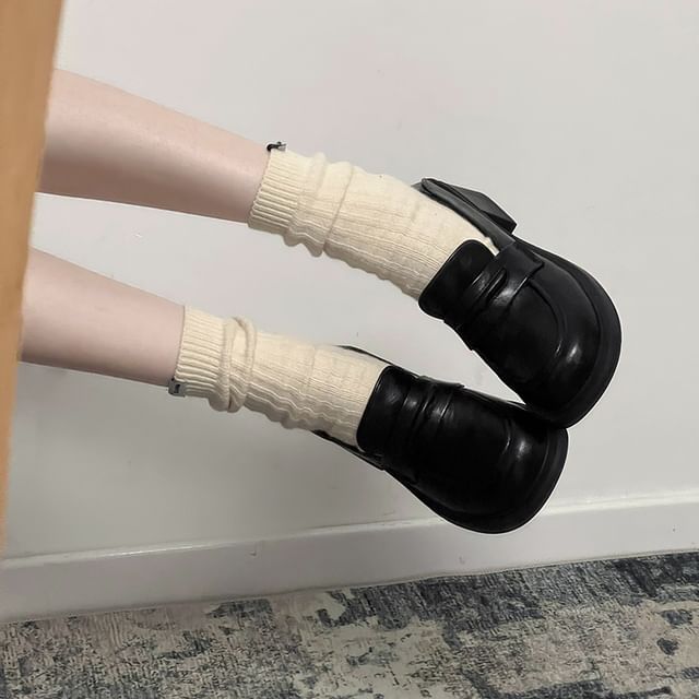 Block Faux Leather Loafers Heel