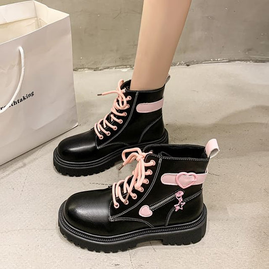 Boots Buckled Up Short Platform Lace Panel
