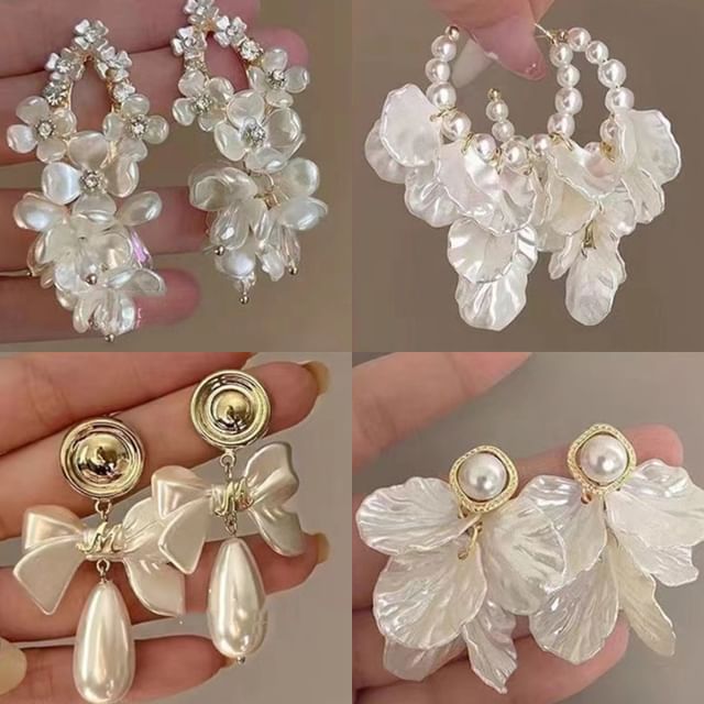 Earring Pearl Stud Flower Faux / Drop Ear