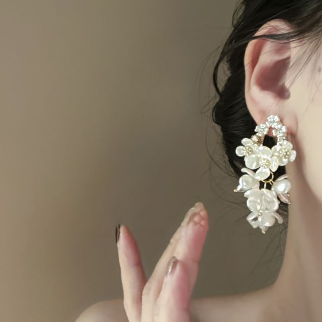 Earring Pearl Stud Flower Faux / Drop Ear