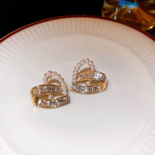 Pearl Hoop / Ear Rhinestone Stud Earring Heart Faux