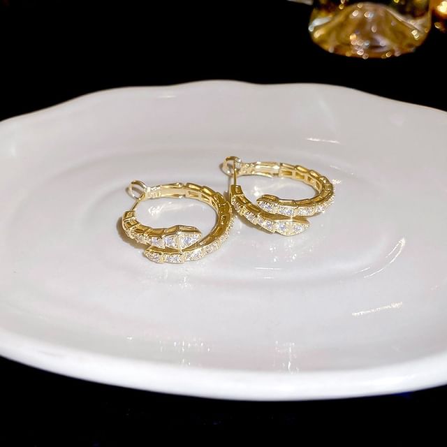 Pearl Hoop / Ear Rhinestone Stud Earring Heart Faux