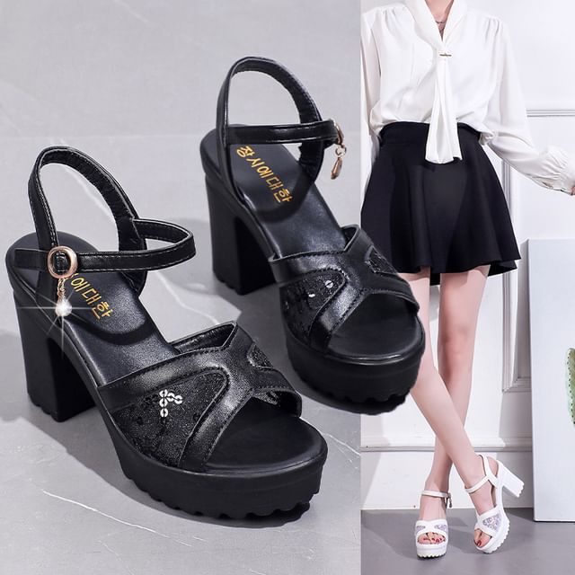 Sandals Platform Heel Sequined Chunky