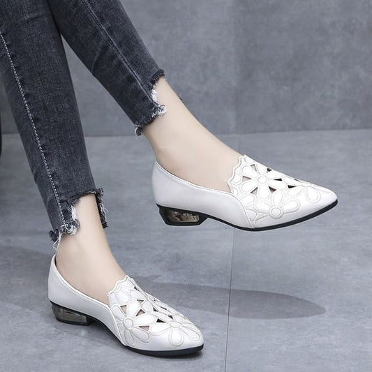 Chunky Heel Embroidered Pumps Floral