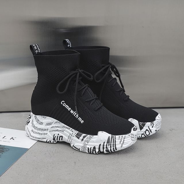 Platform Short Lace-Up Printed Boots