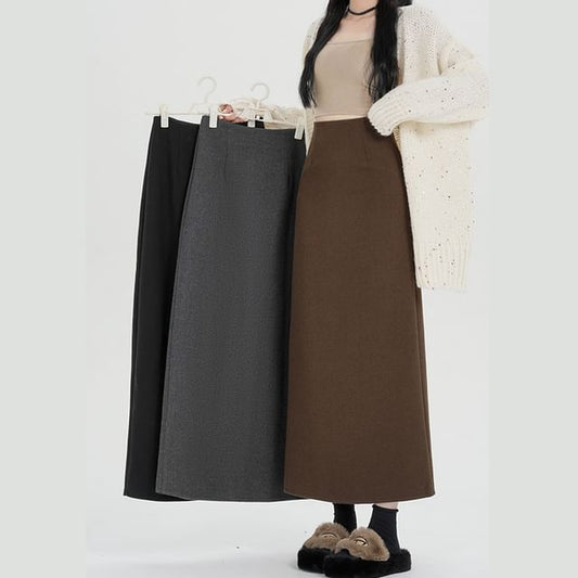 Plain Skirt Waist Slit A-Line High Back Midi