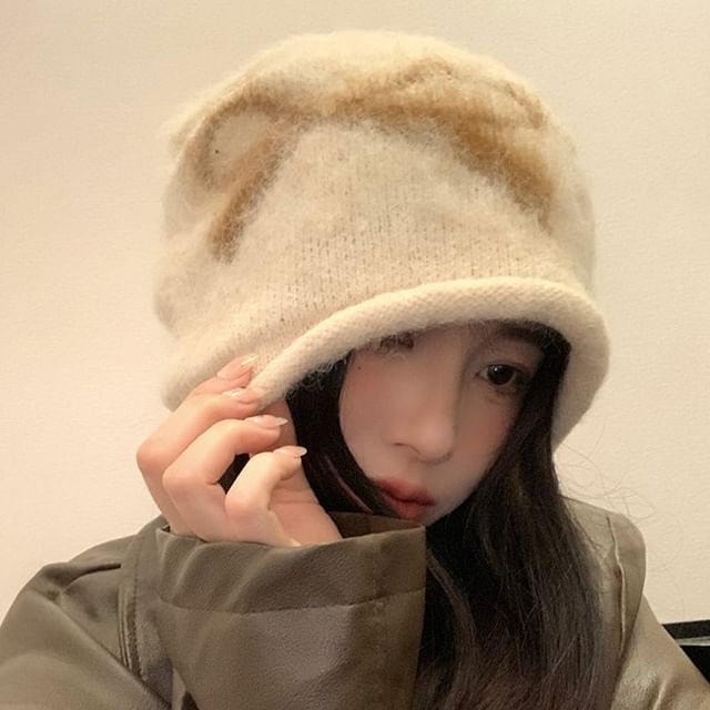 Print Knit Bow Beanie