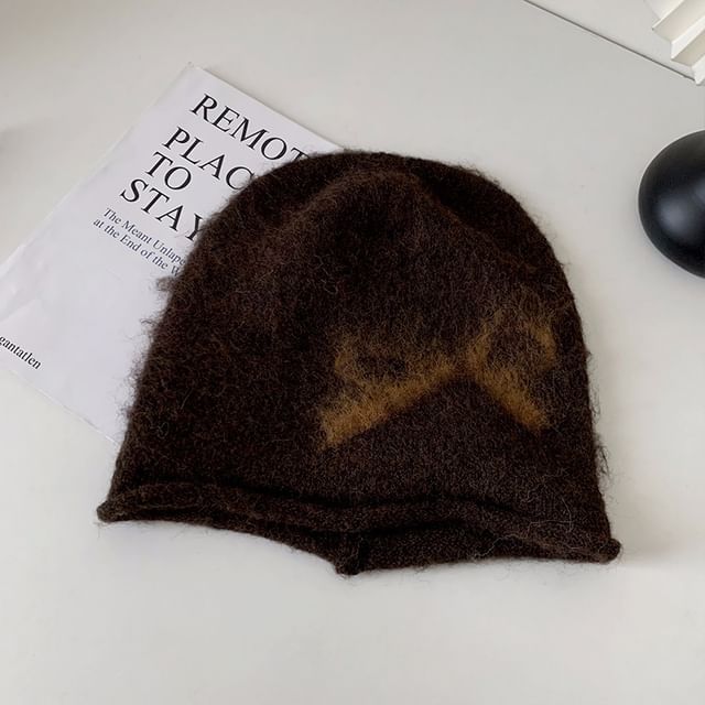 Print Knit Bow Beanie