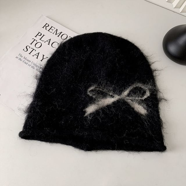 Print Knit Bow Beanie