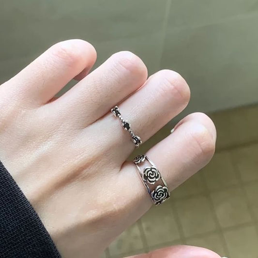 Open Flower Ring Set / Rhinestone