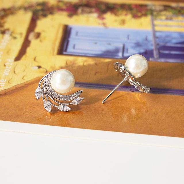 Pearl Rhinestone / Earring Faux On Stud Clip