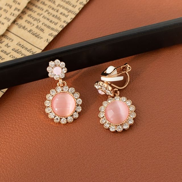 Cabochon / On Clip Earring Drop Rhinestone