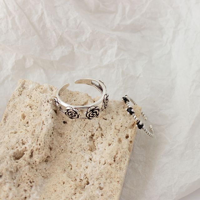Open Flower Ring Set / Rhinestone