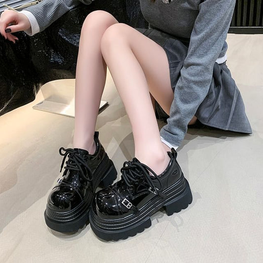 Oxfords Platform Lace Buckled Lettering Up