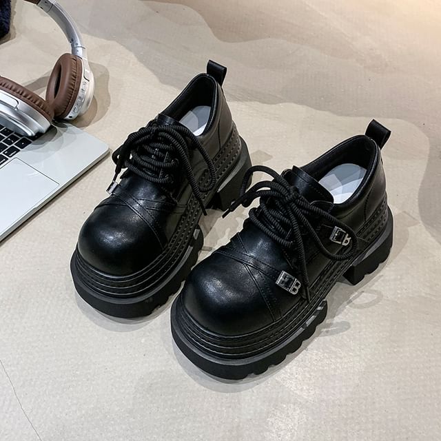 Oxfords Platform Lace Buckled Lettering Up