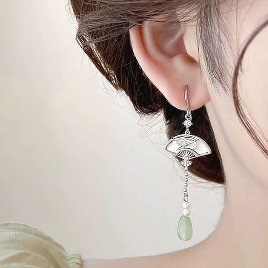 Earring / Clip On Faux Jade Drop Fan