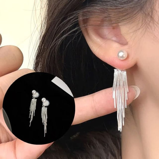 Faux Pearl Fringe Clip Earring On Drop /