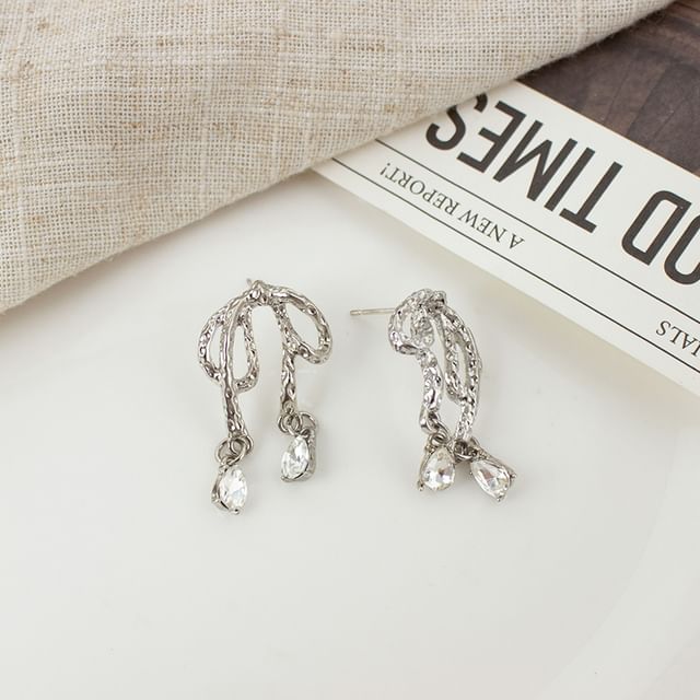 Rhinestone / Bow Earring Drop Clip On