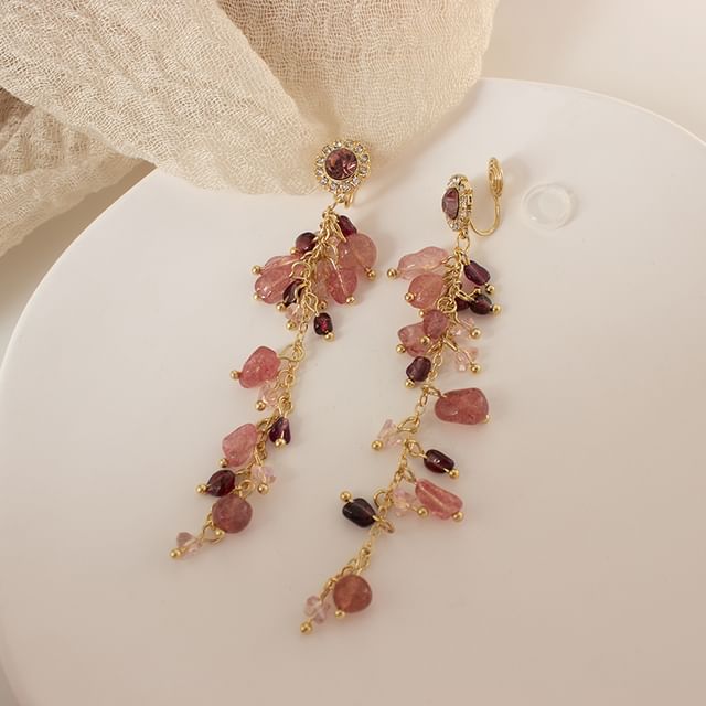 Rhinestone Drop Beaded Clip / Earring On