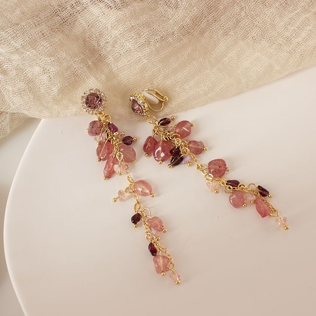 Rhinestone Drop Beaded Clip / Earring On