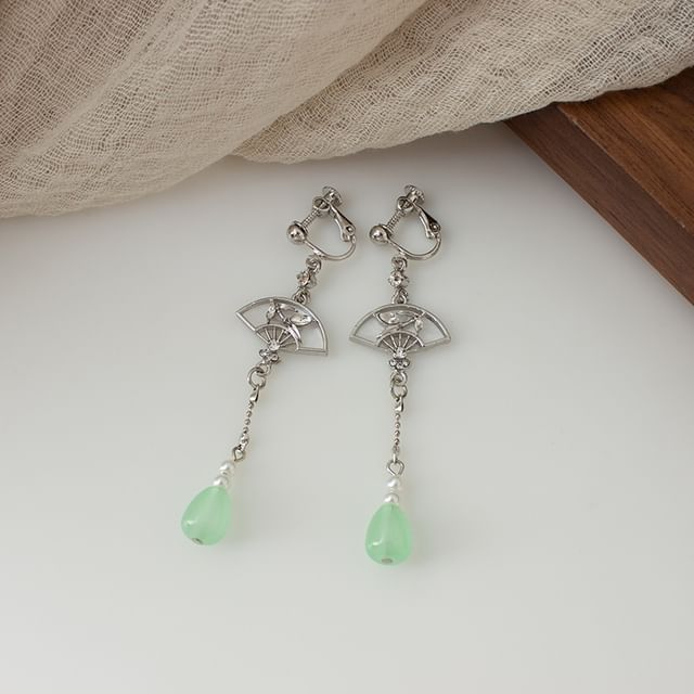 Earring / Clip On Faux Jade Drop Fan