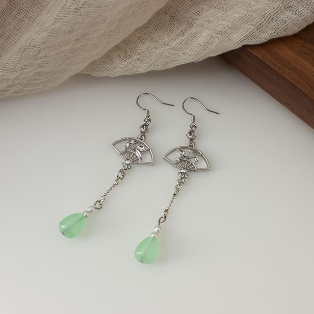 Earring / Clip On Faux Jade Drop Fan
