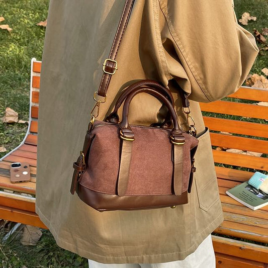 Plain Handle Suede Faux Crossbody Bag Top