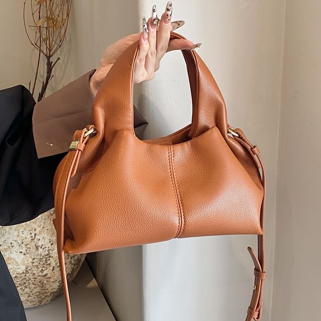 Faux Plain Bag Handle Crossbody Top Leather