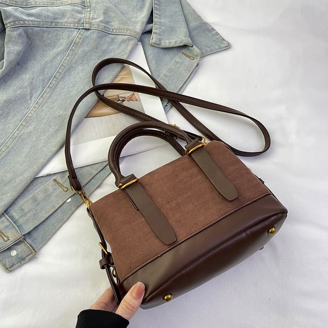 Plain Handle Suede Faux Crossbody Bag Top