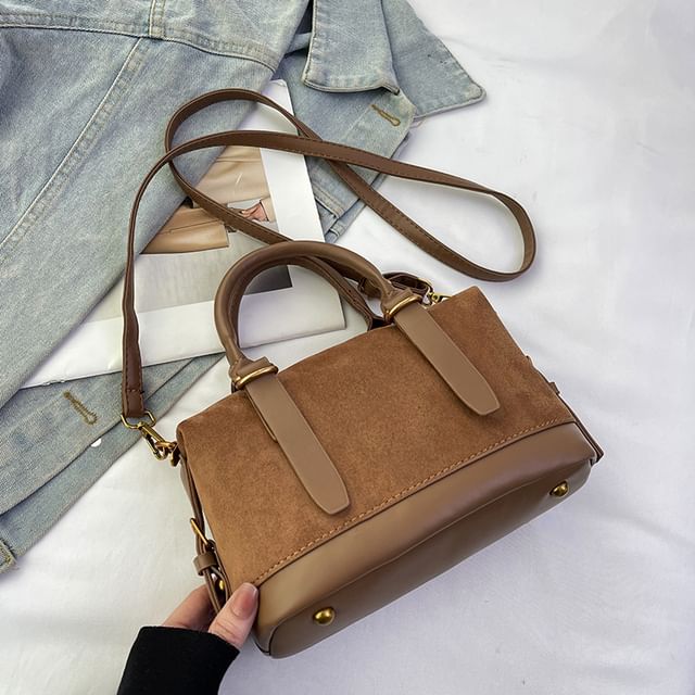 Plain Handle Suede Faux Crossbody Bag Top