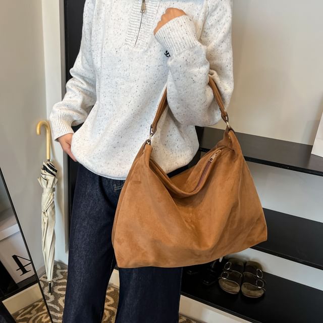 Plain Tote Suede Bag Faux