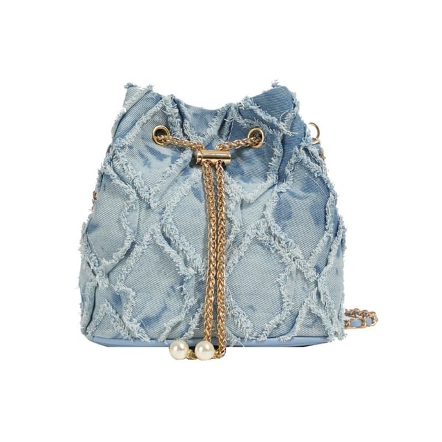 Strap Bucket Bag Chain Drawstring Frayed