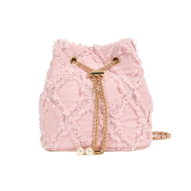 Strap Bucket Bag Chain Drawstring Frayed