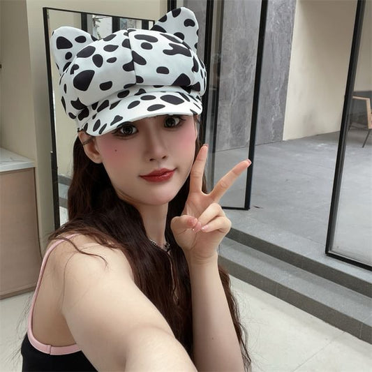 Ear Cap Newsboy Patterned Cat