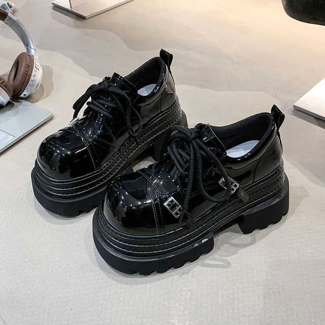 Oxfords Platform Lace Buckled Lettering Up