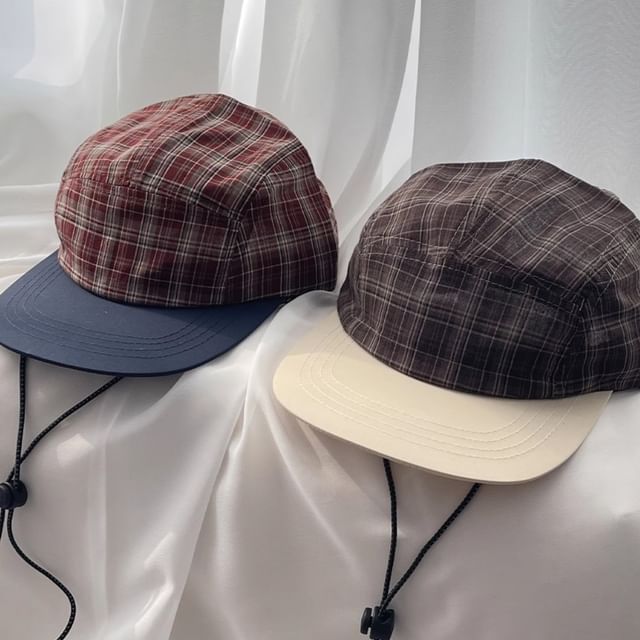 Drawstring Cap Baseball Plaid